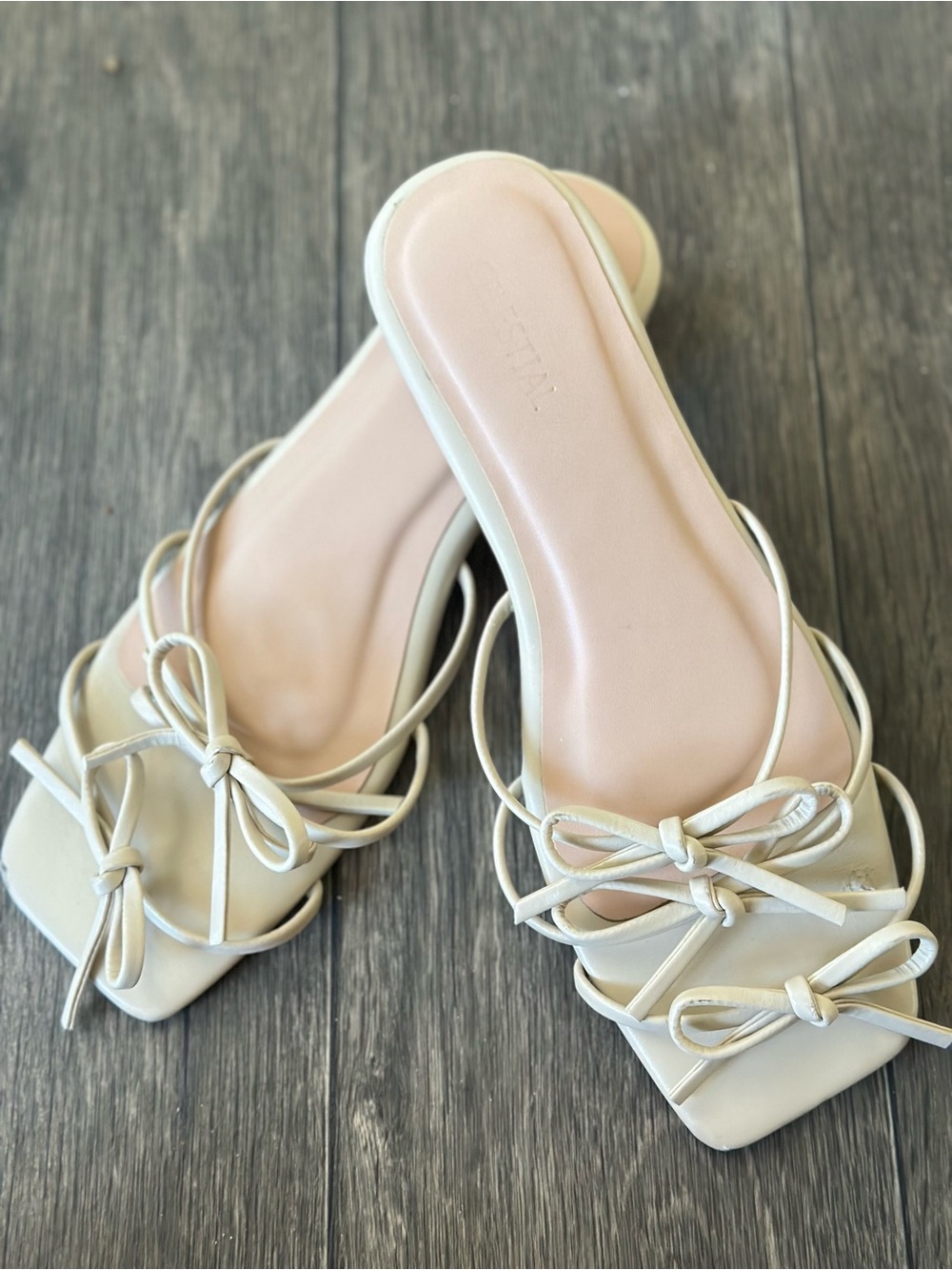 Women's Cream Bow-Strap Square-Toe Slide Mules